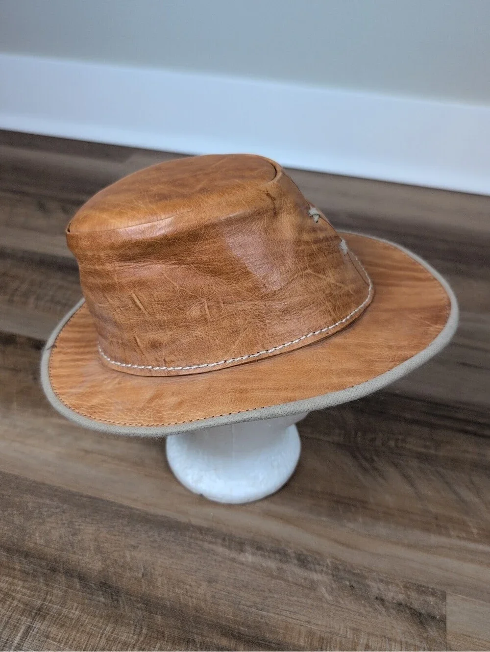 Leather Cowboy Hat Brown Handcrafted Leather  Hat Western Style Leather Aussie